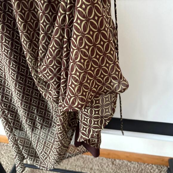 Y2K Office Siren Babydoll Sleeveless Midi Dress Brown Mod Business Casual Sz 12 - Picture 5 of 8